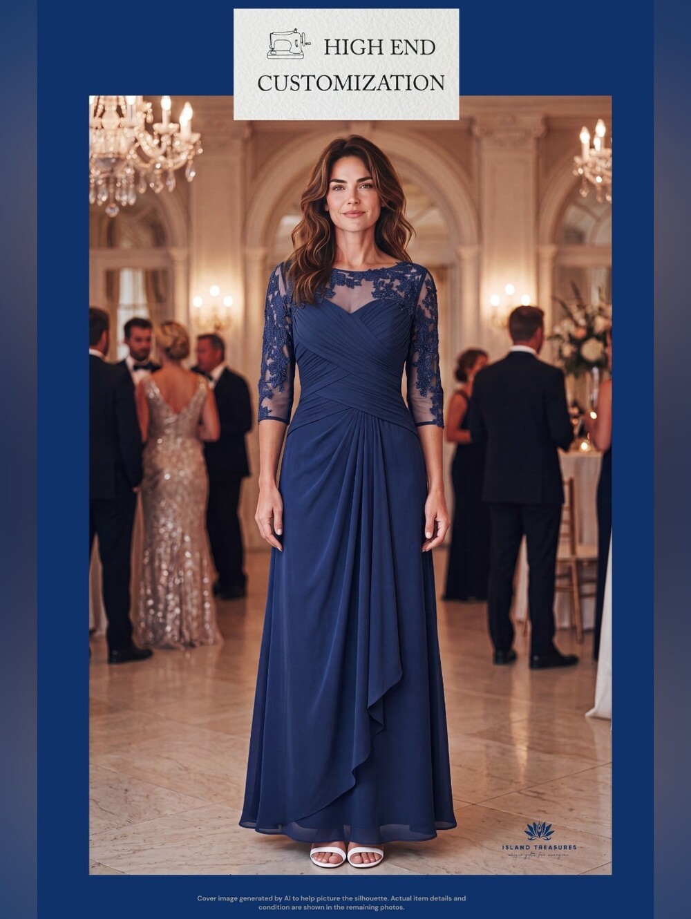 NWT Elegant Navy Blue Lace Up Back Pleated Chiffon Evening Gown Dress Size 14/XL - Picture 16 of 16